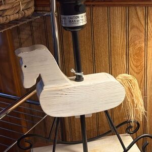 Rustic White Horse Lamp with Straw Tail